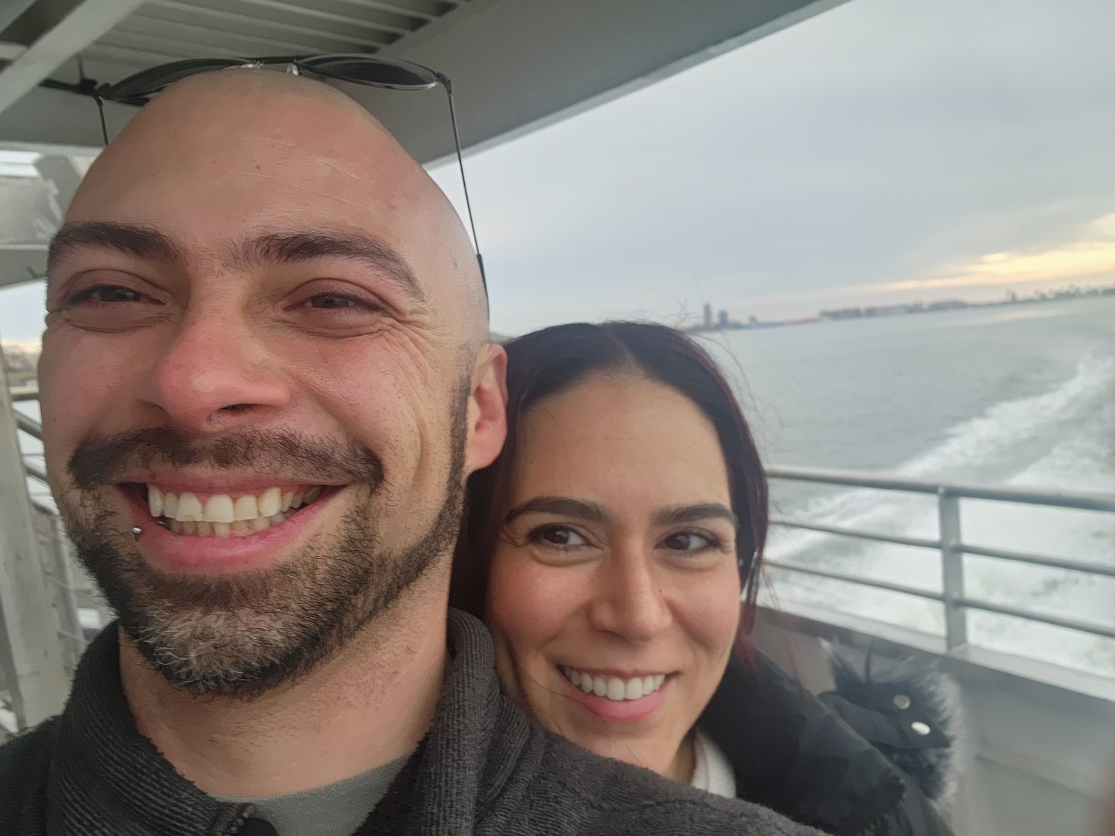 Casey and Nicole on a ferry, the first photo they took together
