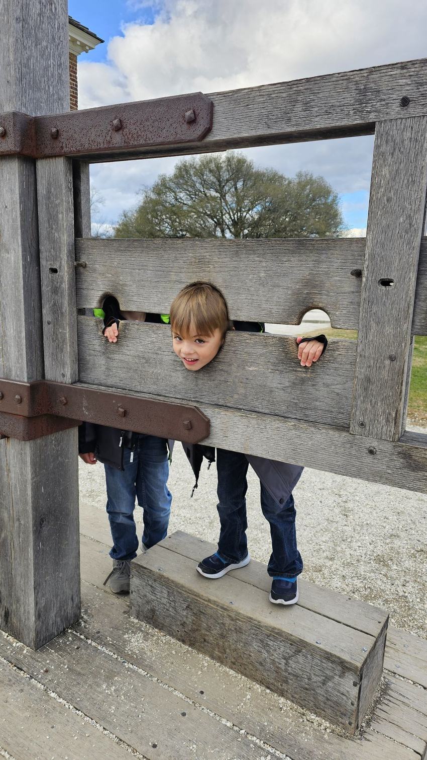 In the pillory at Colonial Williamsburg